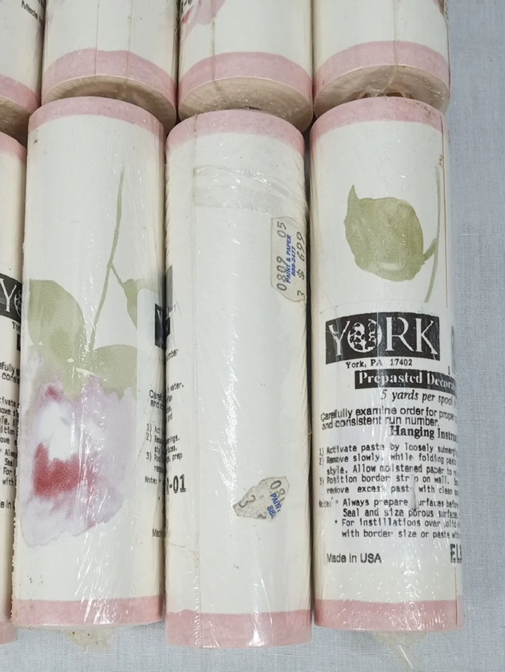York Wallpaper Border Rolls Pink Floral Trim - Set of 11